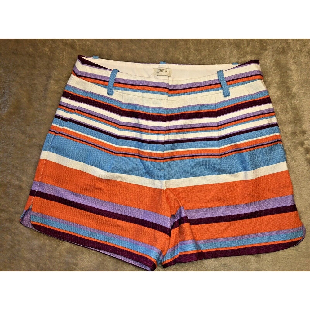 New J Crew Shorts Women's Size 0  Multi-colored striped cotton pleated Cute!